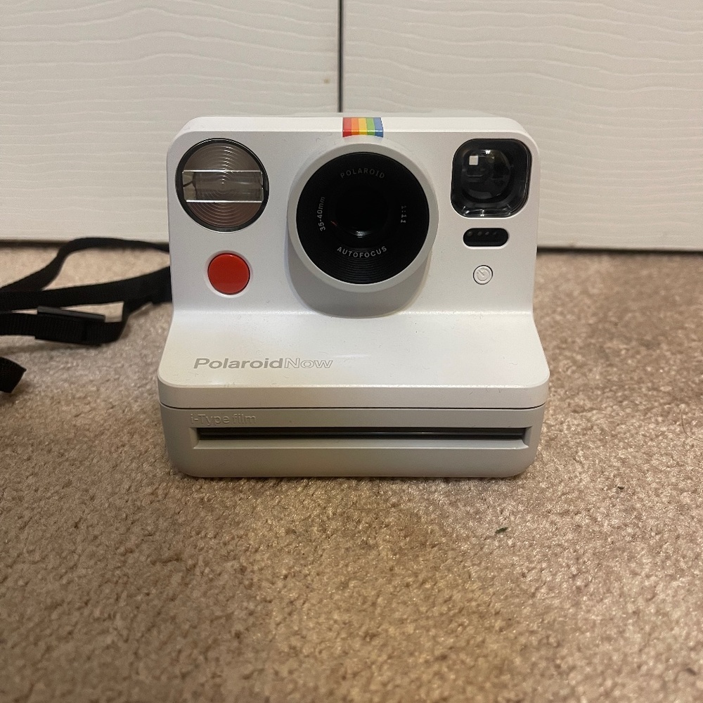 Polaroid Now Instant Camera in White with Rainbow Accent